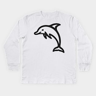 Stick Figure of a Dolphin in Black Ink Kids Long Sleeve T-Shirt